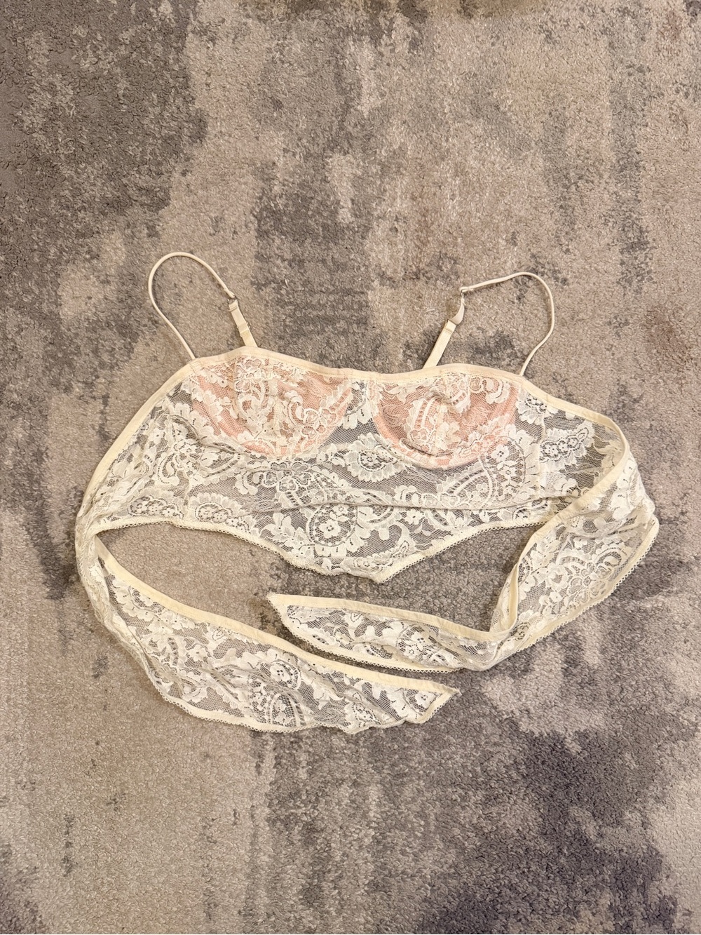 Sheer Lace Bralette Crop Top with Dusty Pink Cups